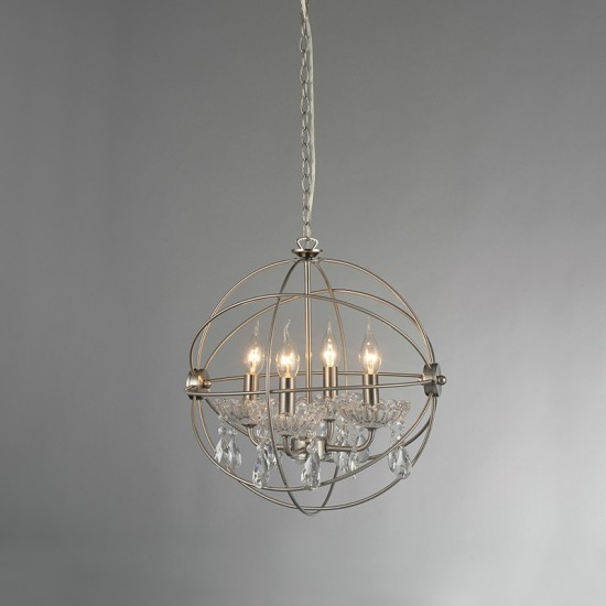 ACA LIGHTING PENDEL CATANIA 4XΕ14 CHROME METAL, CRYSTAL AD15004