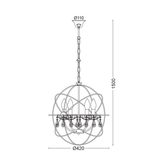 ACA LIGHTING PENDEL CATANIA 4XΕ14 CHROME METAL, CRYSTAL AD15004