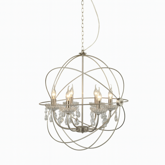 ACA LIGHTING PENDENȚĂ CATANIA 6XΕ14 METAL CROMAT, CRISTAL AD15006