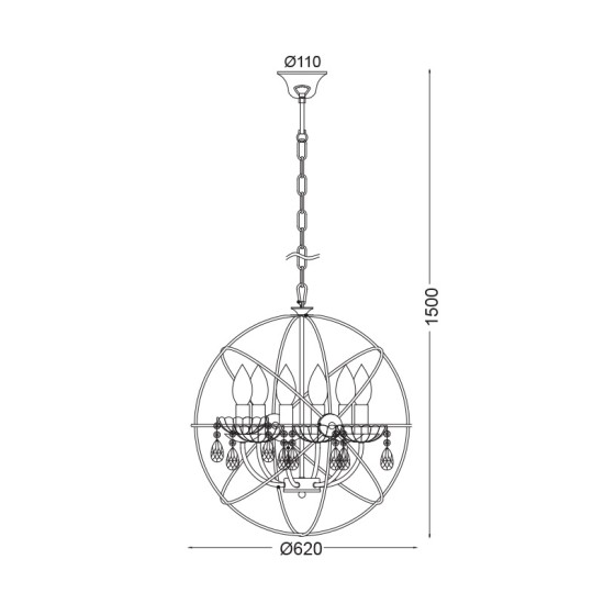 ACA LIGHTING PENDENȚĂ CATANIA 6XΕ14 METAL CROMAT, CRISTAL AD15006
