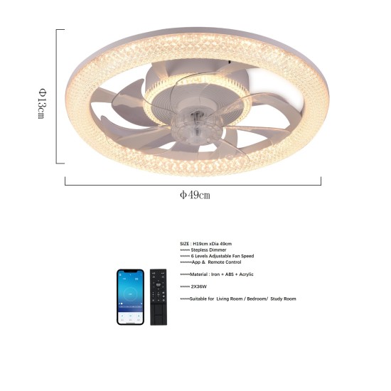 NIKOM LED CEILING LIGHT FAN HIT BТ SMART RGB+APP 84W Ф50  LG 9898