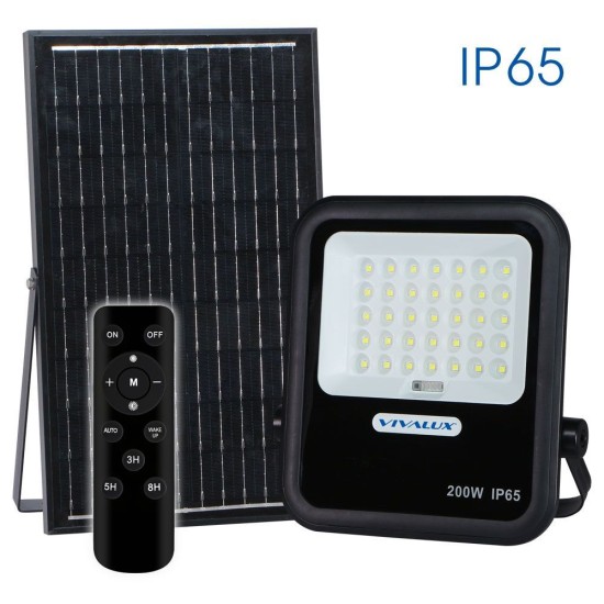 VIVALUX LED ПРОЖЕКТОР СЪС СОЛАРЕН ПАНЕЛ HECTOR SOLAR LED 200W  6400K  IP65