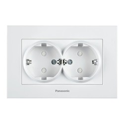 PANASONIC KARRE PLUS WHITE DOUBLE SOCKET WITH SAFETY SHUTTER 2P+E, Complete
