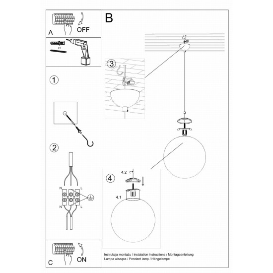 SOLLUX PENDANT LAMP UGO 20 WHITE E27 1x60W IP20 SL.0263