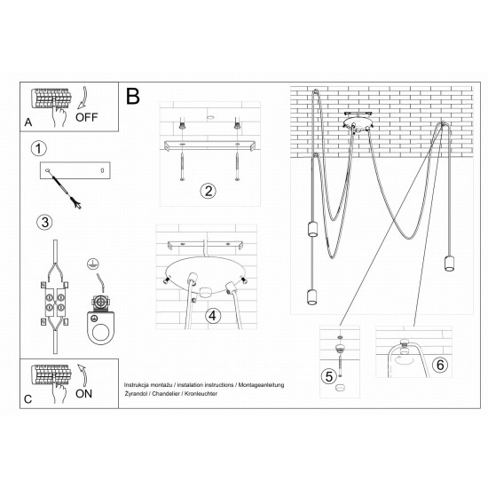 SOLLUX PENDUL EDISON 3 E27 3x60W IP20 SL.0370 NEGRU