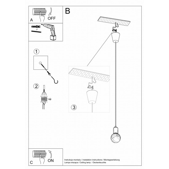 SOLLUX PENDANT LAMP DIEGO 1 BLACK E27 1x60W IP20 SL.0572