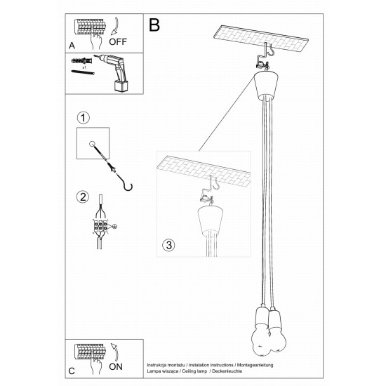 SOLLUX PENDUL DIEGO 3 ALB E27 3x60W IP20 SL.0573