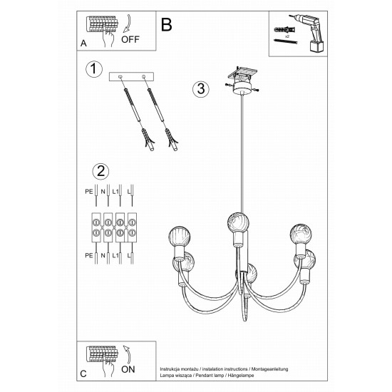 SOLLUX CHANDELIER PICCOLO 5 BLACK E27 5x60W IP20 SL.0855
