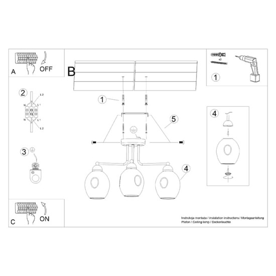SOLLUX CHANDELIER FILLAN 3 BLACK E27 3x60W IP20 SL.1144