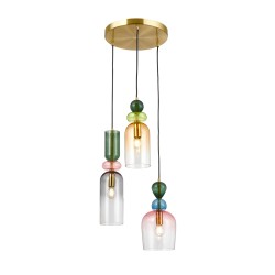 ITALUX CHANDELIER MANSO GOLD, COLORFUL GLASS 3XЕ14 PND-37462-3A-MC-GD