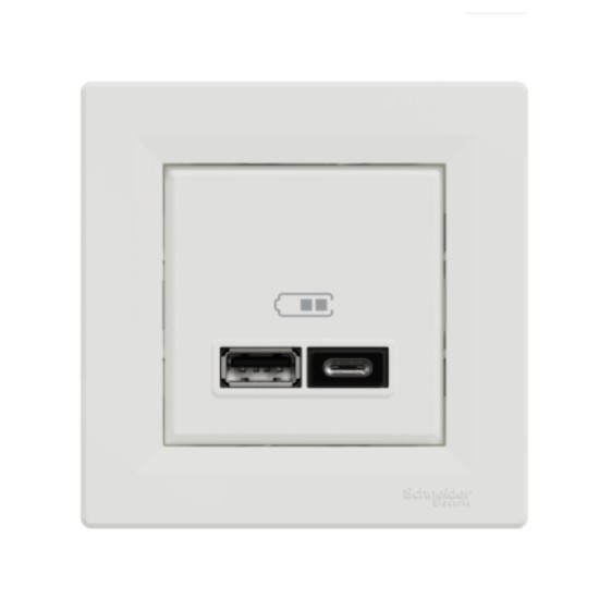 SCHNEIDER ASFORA РОЗЕТКА ДВОЙНО ЗАРЯДНО USB A+C 2.4A БЯЛ EPH2700321