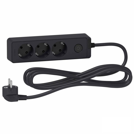 Unica extend, 3 Schuko, swicthable, 3m cable antracit ST9433B