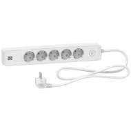 UNICA РАЗКЛОНИТЕЛ 5 ШУКА+ 2USB С КЛЮЧ С 1.5М КАБЕЛ БЯЛ ST945U1W