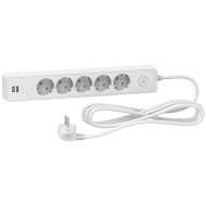 UNICA РАЗКЛОНИТЕЛ 5 ШУКА+ 2USB С КЛЮЧ С 3М КАБЕЛ БЯЛ ST945U3W