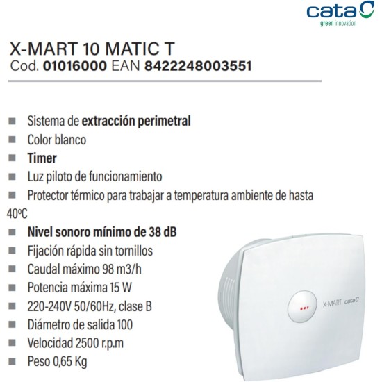 CATA BATHROOM FAN X-MART 10 MATIC 220V Ф100 WHITE
