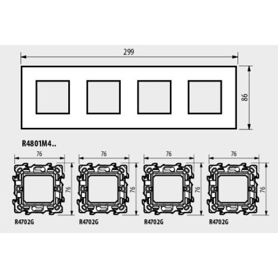 BTICINO CLASSIA 4 MODUL FRAME WHITE SATIN R4802M4WS