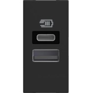 BTicino Classia РОЗЕТКА 2xUSB TYPE A+C 5Vdc 15W 3A 1-МОД ЧЕРЕН RG4191AC
