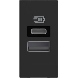 BTicino Classia РОЗЕТКА 2xUSB TYPE A+C 5Vdc 15W 3A 1-МОД ЧЕРЕН RG4191AC