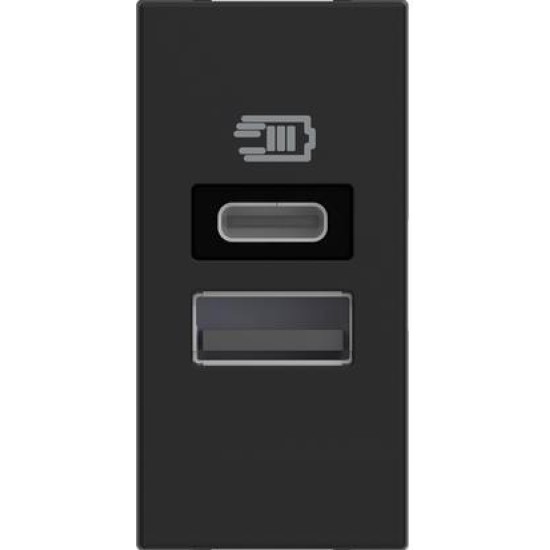 BTicino Classia Priză 2xUSB TIP A+C 5Vdc 15W 3A 1-MOD BLACK RG4191AC