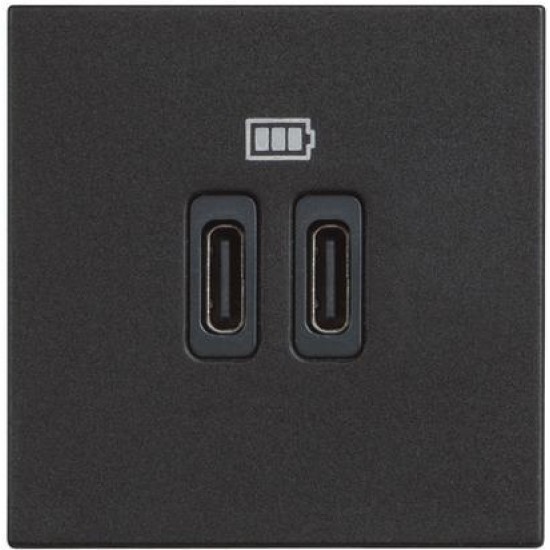BTICINO CLASSIA SOCKET 2xUSB TYPE C 5Vdc 2-MODE BLACK RG4286C2