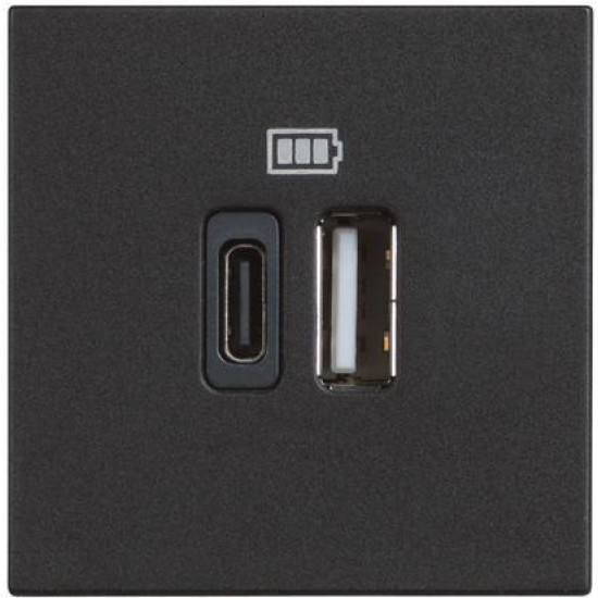 BTICINO CLASSIA SOCKET 2xUSB TYPE A+C 5Vdc 2-MODE BLACK RG4287C2