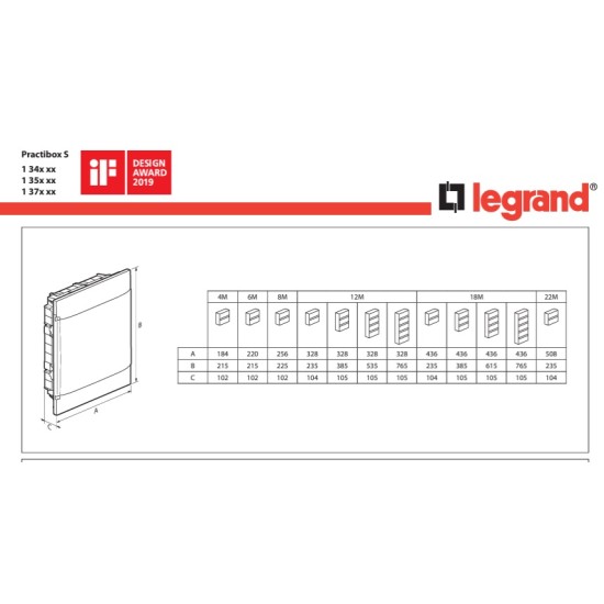LEGRAND АПАРТАМЕНТНО ТАБЛО ЗА ВГРАЖДАНЕ PRACTIBOX 1х4 МОД. 134144